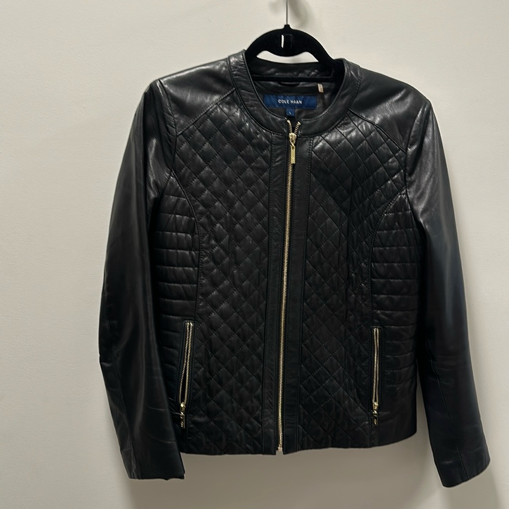 Cole Haan Quilted leather jacket with gold detail $125